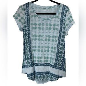 Lucky Brand Teal and Navy Patterned Short Sleeve Top
